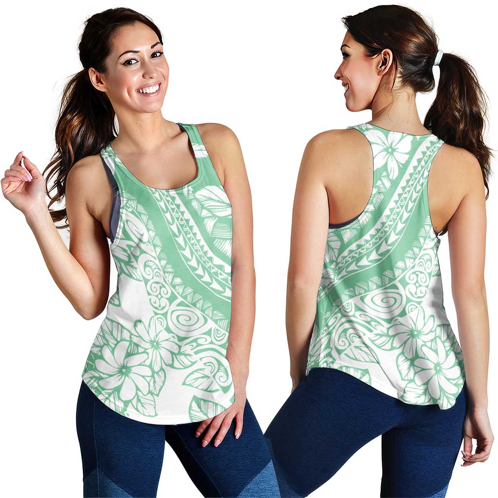 Polynesian Tiare Flower Cyan Pastel Women Racerback Tank