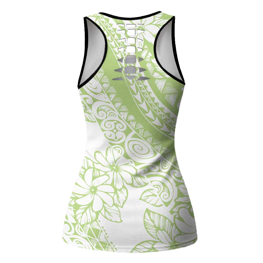 Polynesian Tiare Flower Sage Green Pastel Hollow Tank Top