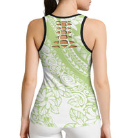Polynesian Tiare Flower Sage Green Pastel Hollow Tank Top
