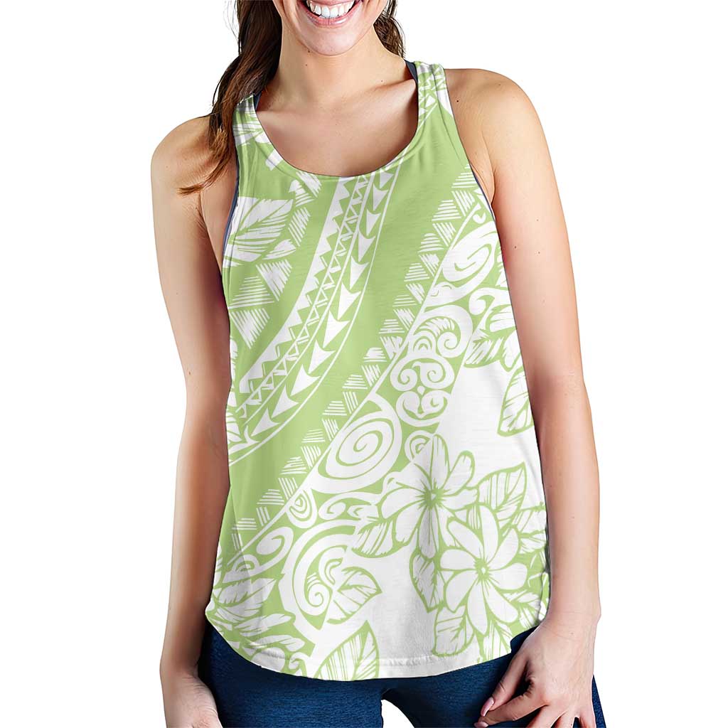 Polynesian Tiare Flower Sage Green Pastel Women Racerback Tank