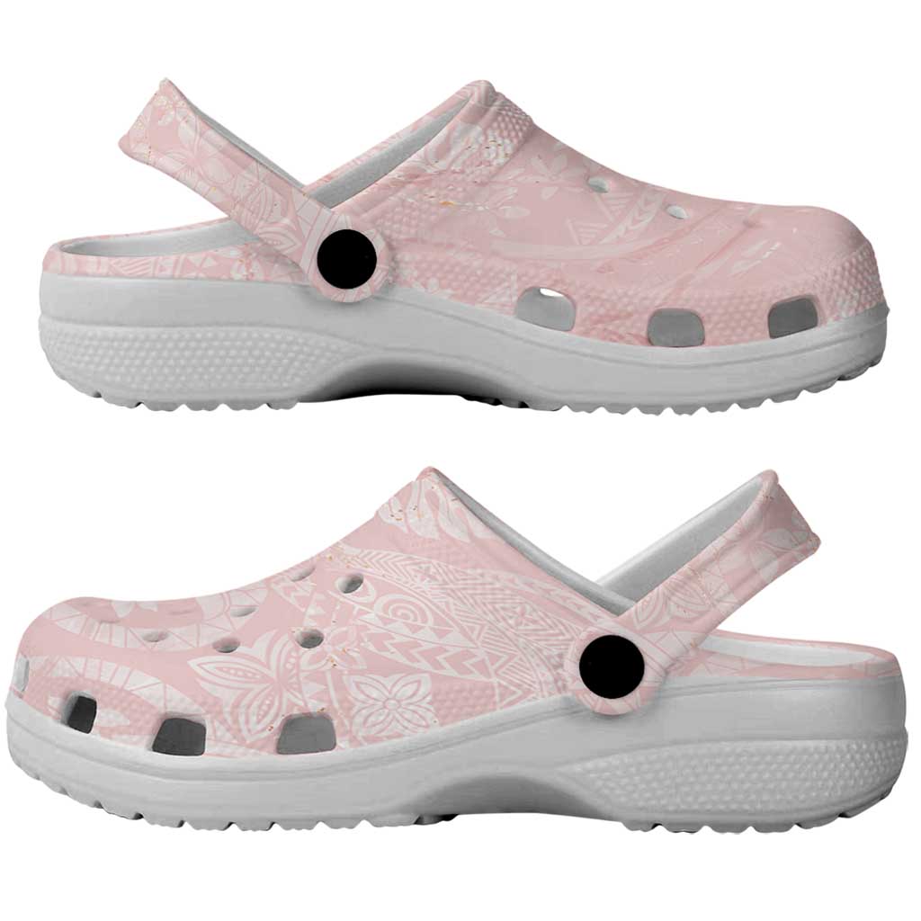 Polynesian Tiare Monstera Soft Pink Clogs Shoes Liquid Style - Polynesian Pride