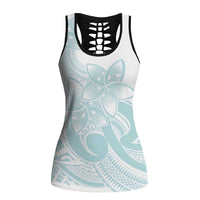 Polynesian Tribal Plumeria Lotu Tamaiti Hollow Tank Top Pastel Cyan - Polynesian Pride