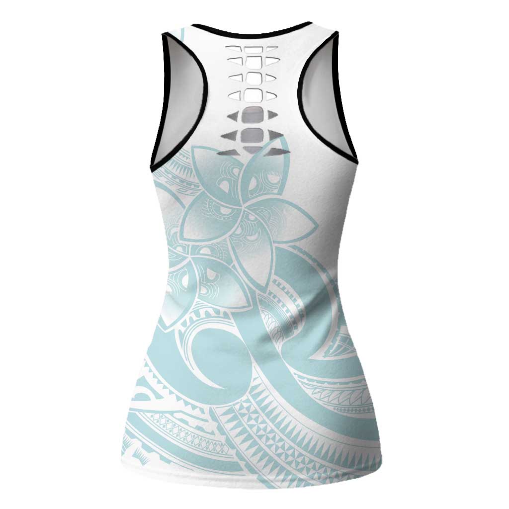 Polynesian Tribal Plumeria Lotu Tamaiti Hollow Tank Top Pastel Cyan - Polynesian Pride