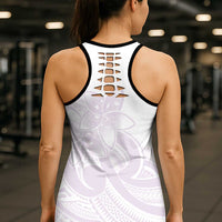 Polynesian Tribal Plumeria Lotu Tamaiti Hollow Tank Top Pastel Mauve - Polynesian Pride