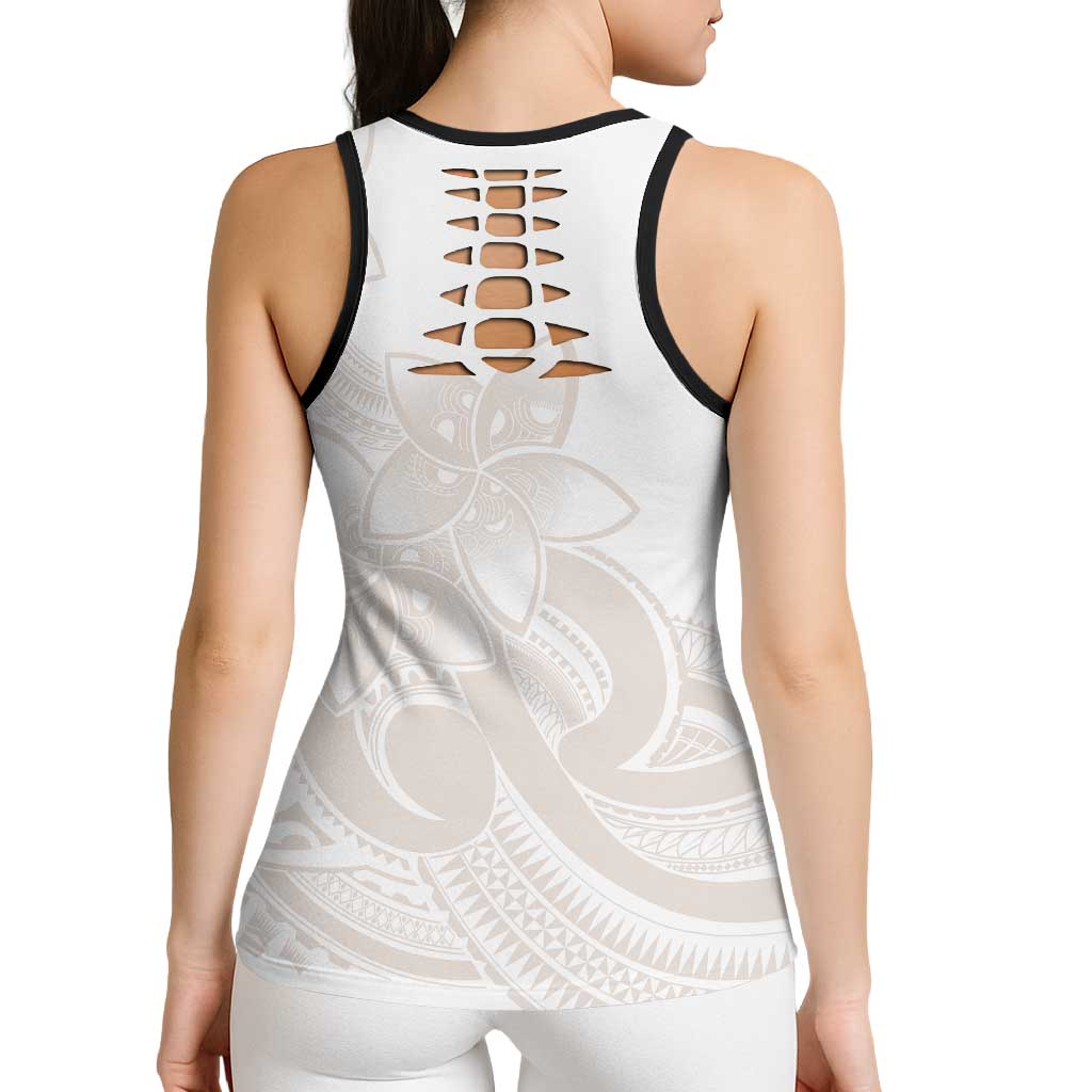 Polynesian Tribal Plumeria Lotu Tamaiti Hollow Tank Top Pastel Nude - Polynesian Pride