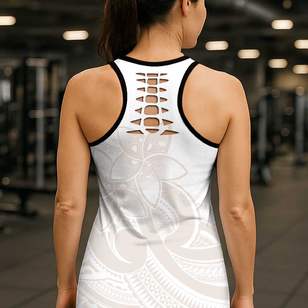 Polynesian Tribal Plumeria Lotu Tamaiti Hollow Tank Top Pastel Nude - Polynesian Pride