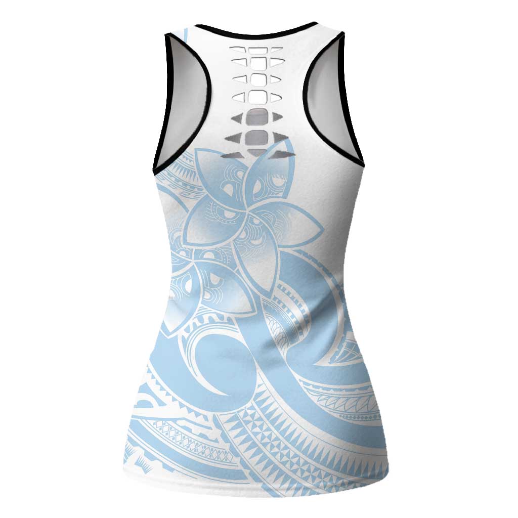 Polynesian Tribal Plumeria Lotu Tamaiti Hollow Tank Top Pastel Sky Blue - Polynesian Pride