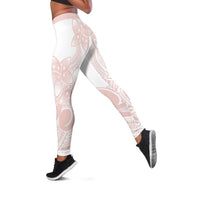 Polynesian Tribal Plumeria Lotu Tamaiti Leggings Pastel Blush - Polynesian Pride