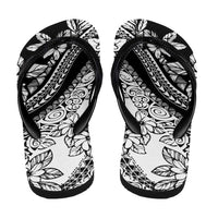 Polynesian Tropical Flowers Black Vibes Flip Flops - Polynesian Pride