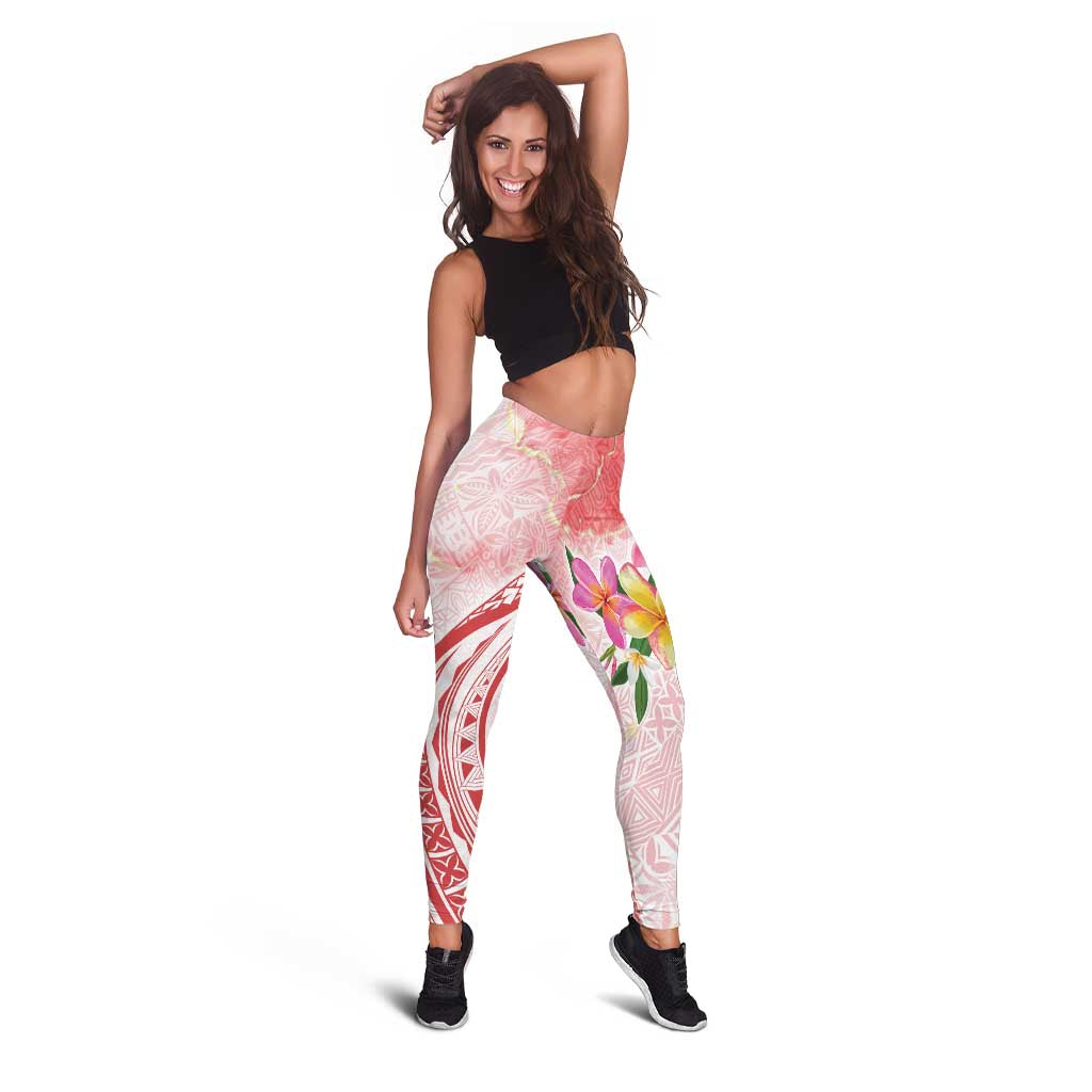 Polynesian Women's Day Wahine Leggings Plumeria Marble Glaze - Pink LT7