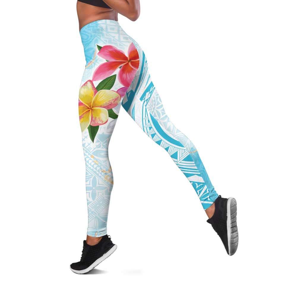Polynesian Women's Day Wahine Leggings Plumeria Marble Glaze - Turquoise LT07