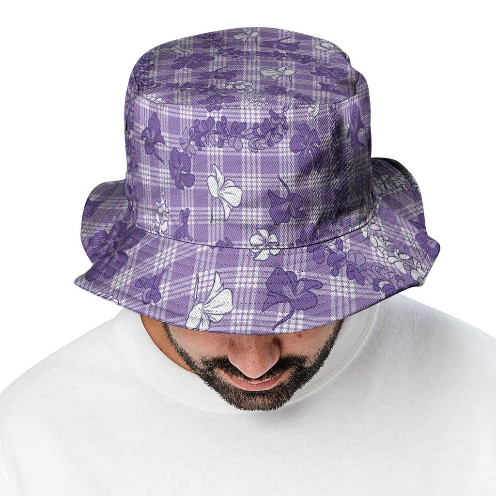 Poni Aloha Hawaii Bucket Hat Plumeria Lei With Palaka Motif - Polynesian Pride