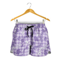 Poni Aloha Hawaii Shorts for Women Plumeria Lei With Palaka Motif - Polynesian Pride