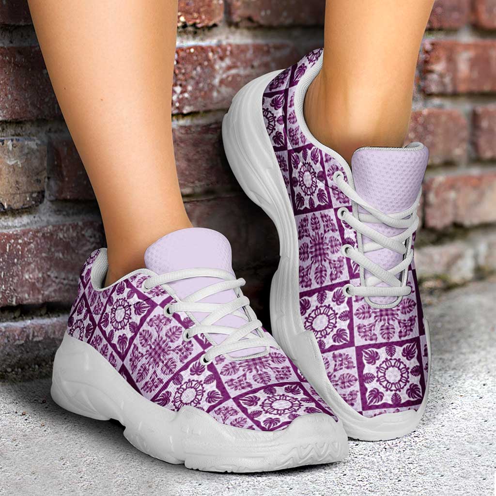 Poni Palaka Quilt Hawaii Chunky Sneakers Hawaiian Tropical Monstera Sea Turtle