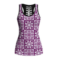 Poni Palaka Quilt Hawaii Hollow Tank Top Hawaiian Tropical Monstera Sea Turtle LT14 Female Purple - Polynesian Pride