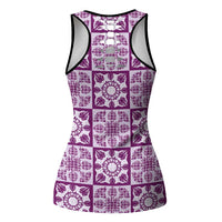Poni Palaka Quilt Hawaii Hollow Tank Top Hawaiian Tropical Monstera Sea Turtle LT14 - Polynesian Pride