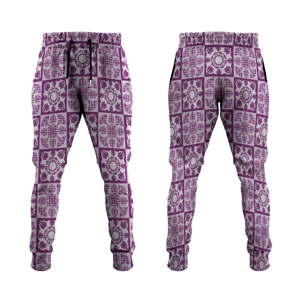 Poni Palaka Quilt Hawaii Jogger Pants Hawaiian Tropical Monstera Sea Turtle LT14 Purple - Polynesian Pride