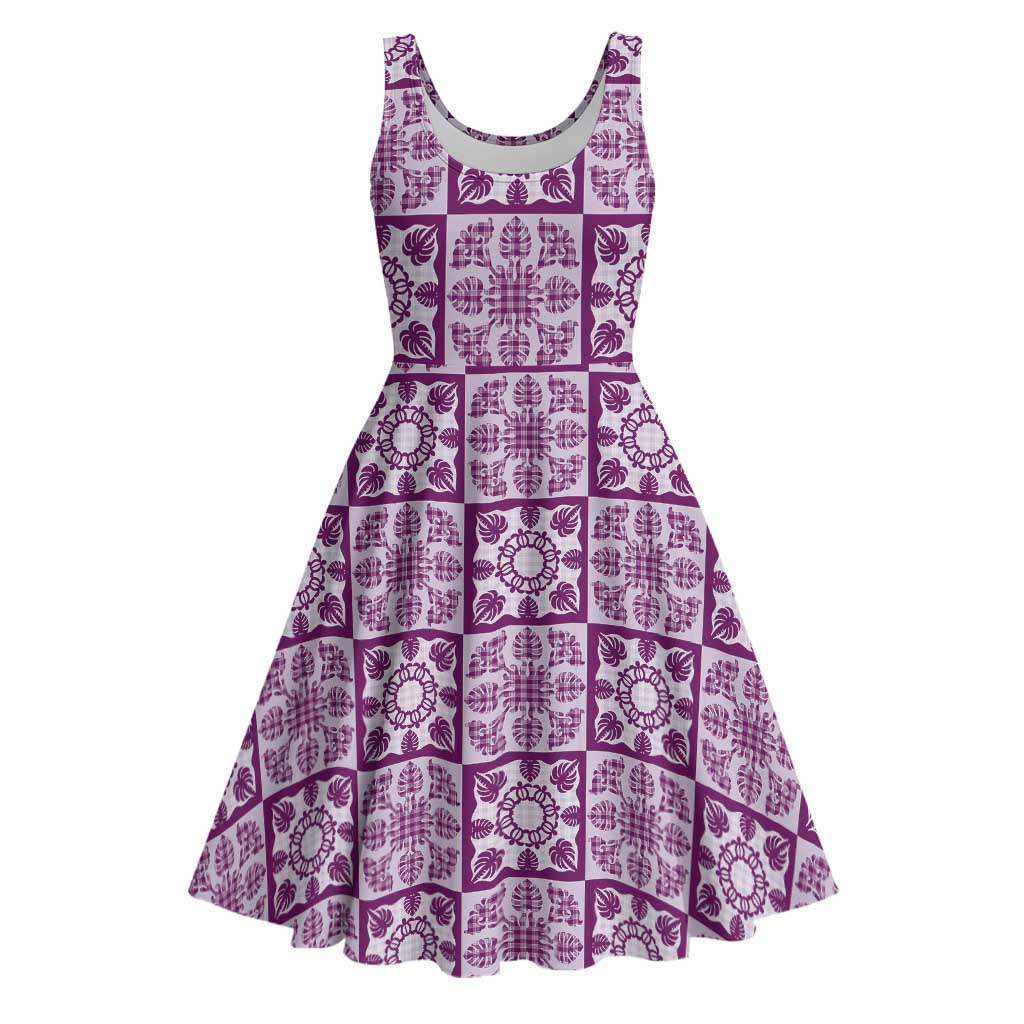 Poni Palaka Quilt Hawaii Midi Dress Hawaiian Tropical Monstera Sea Turtle LT14 Purple - Polynesian Pride