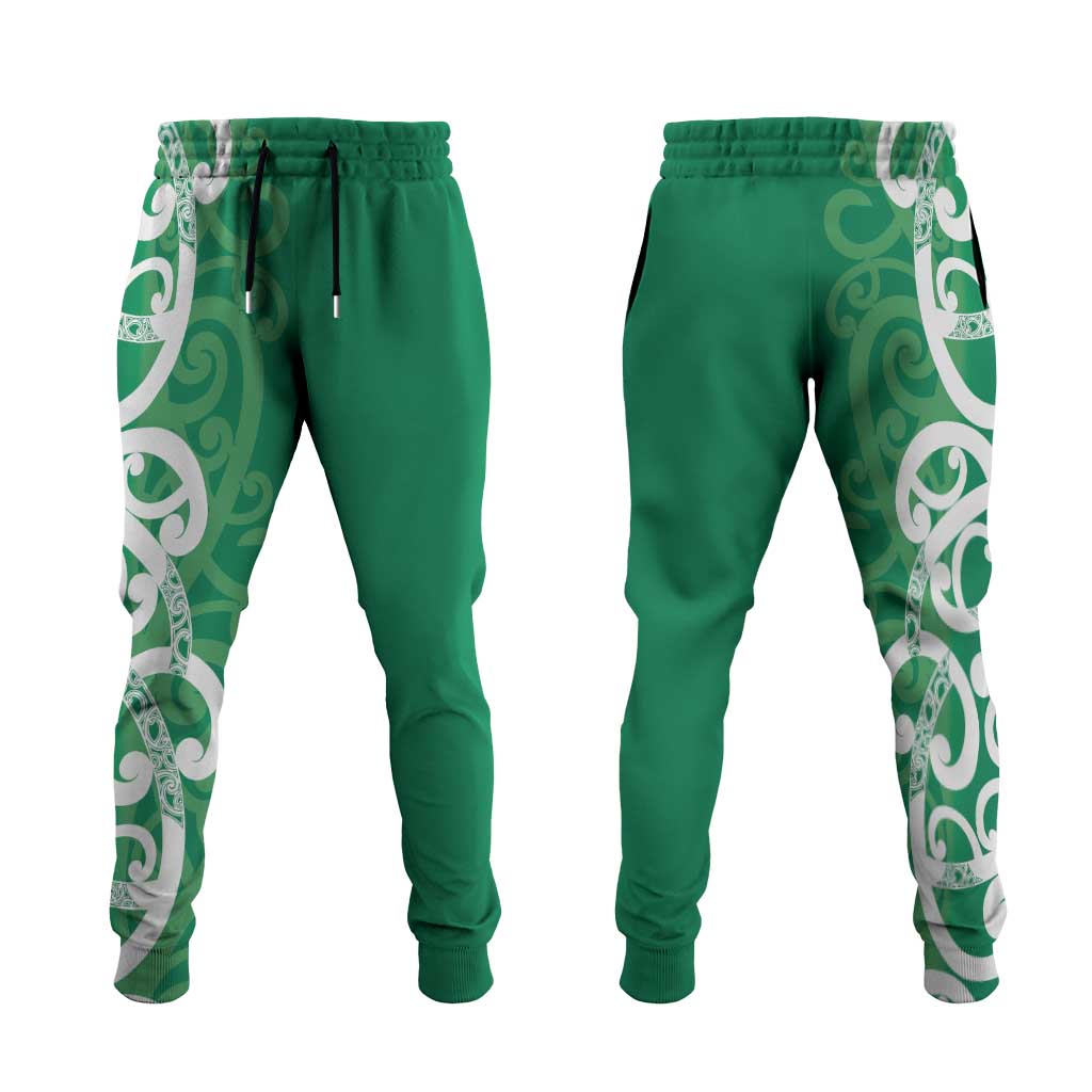 Pounamu Green Maori Jogger Pants Koru Kowhaiwhai