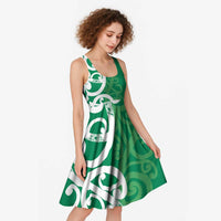 Pounamu Green Maori Midi Dress Koru Kowhaiwhai