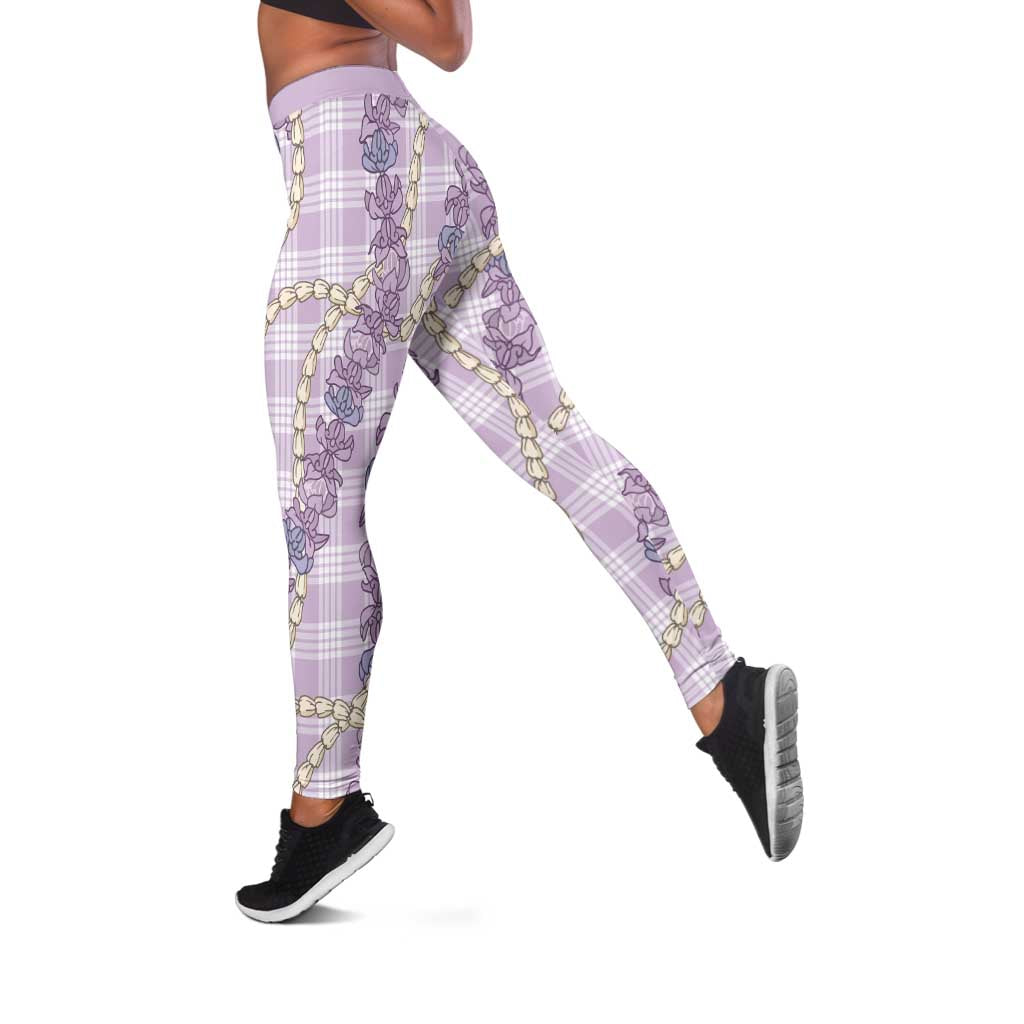 Pua Kalaunu Lei Leggings Palaka Pattern LT01 Purple - Polynesian Pride