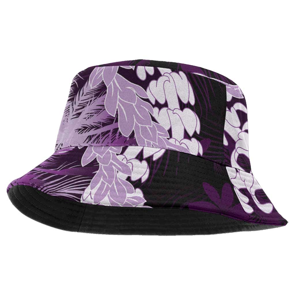 Puakenikeni Maile Lei Bucket Hat Frangipani Purple Tropical Leaves