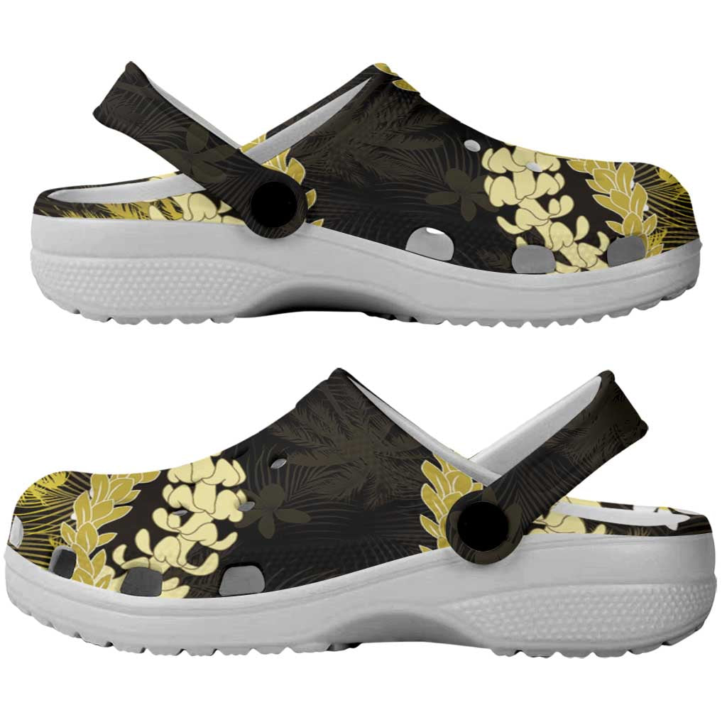 Puakenikeni Maile Lei Clogs Shoes Frangipani Yellow Tropical Leaves