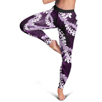 Puakenikeni Maile Lei Leggings Frangipani Purple Tropical Leaves