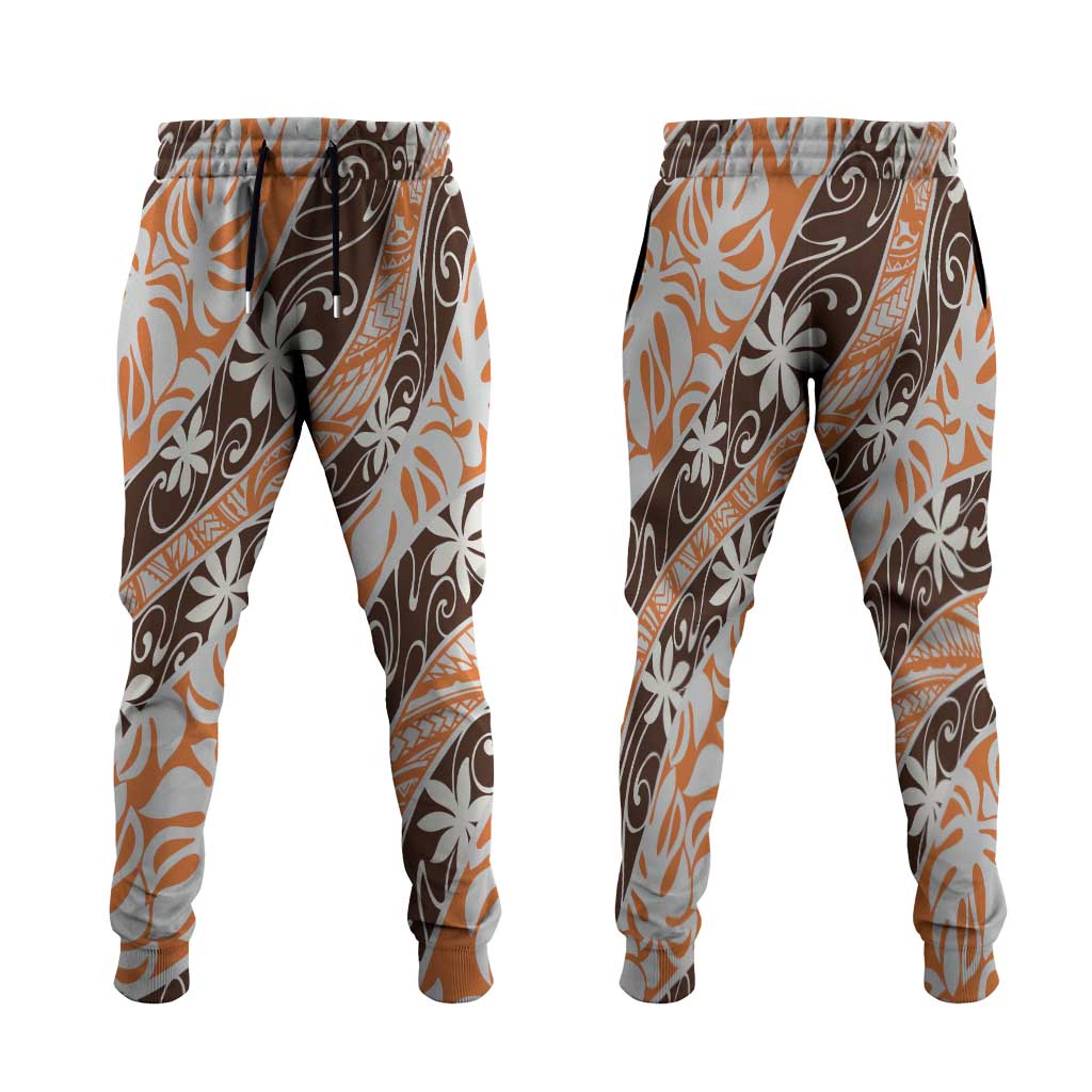 Puatou Tahiti Tiare Monstera Jogger Pants Polynesian Pattern Curve Style - Polynesian Pride