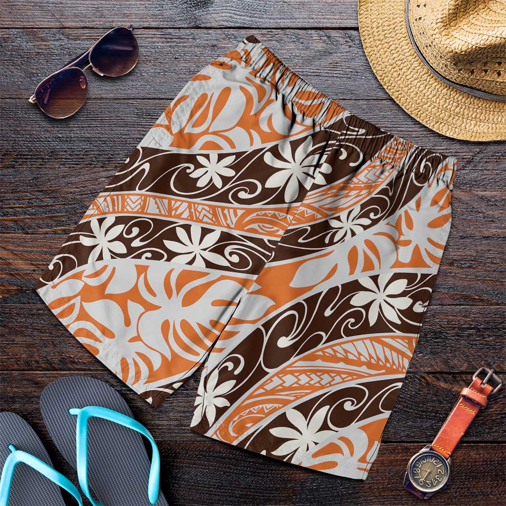 Puatou Tahiti Tiare Monstera Shorts for Men Polynesian Pattern Curve Style - Polynesian Pride