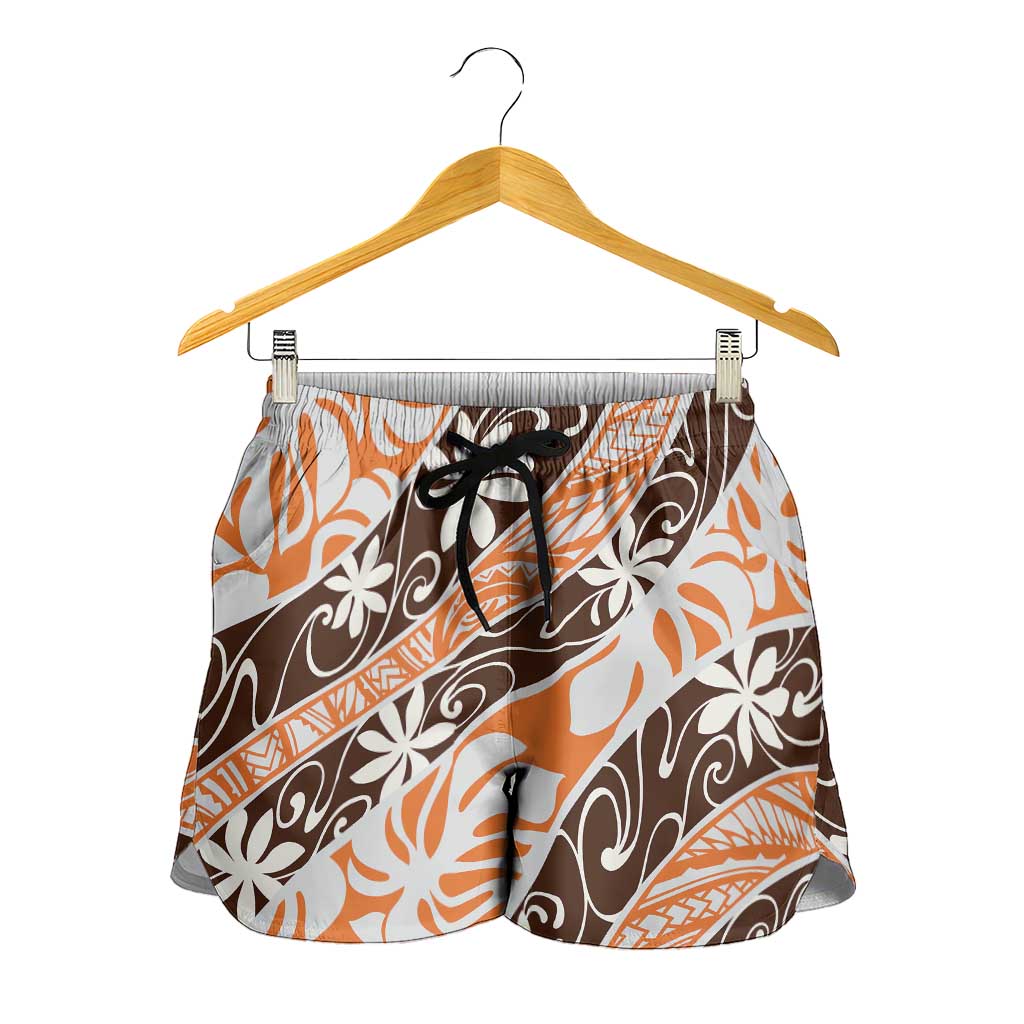 Puatou Tahiti Tiare Monstera Shorts for Women Polynesian Pattern Curve Style - Polynesian Pride