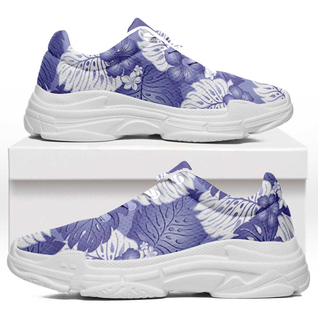 Purple Aloha Hawaii Chunky Sneakers Monstera Hibiscus Plumeria Seamless Vibes LT14 Purple - Polynesian Pride