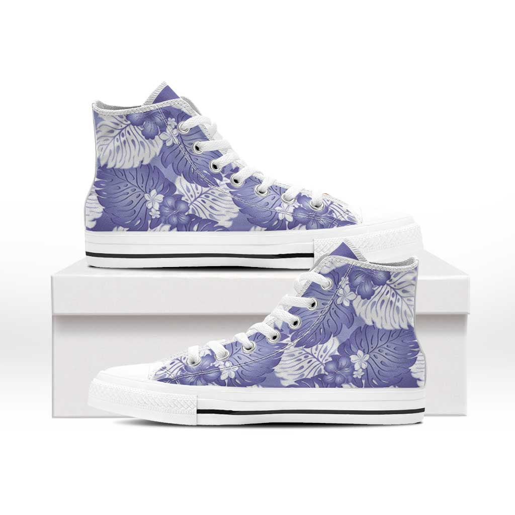 monstera shoes Purple Aloha Hawaii High Top Shoes Monstera Hibiscus Plumeria Seamless Vibes