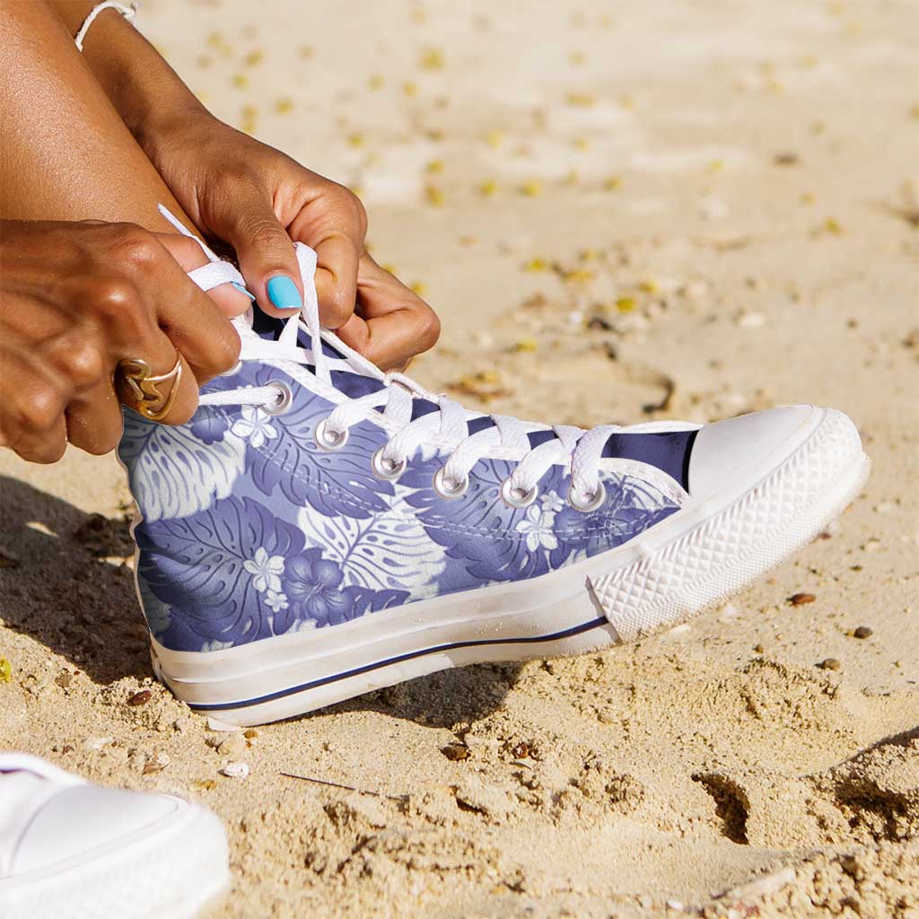 monstera shoes Purple Aloha Hawaii High Top Shoes Monstera Hibiscus Plumeria Seamless Vibes