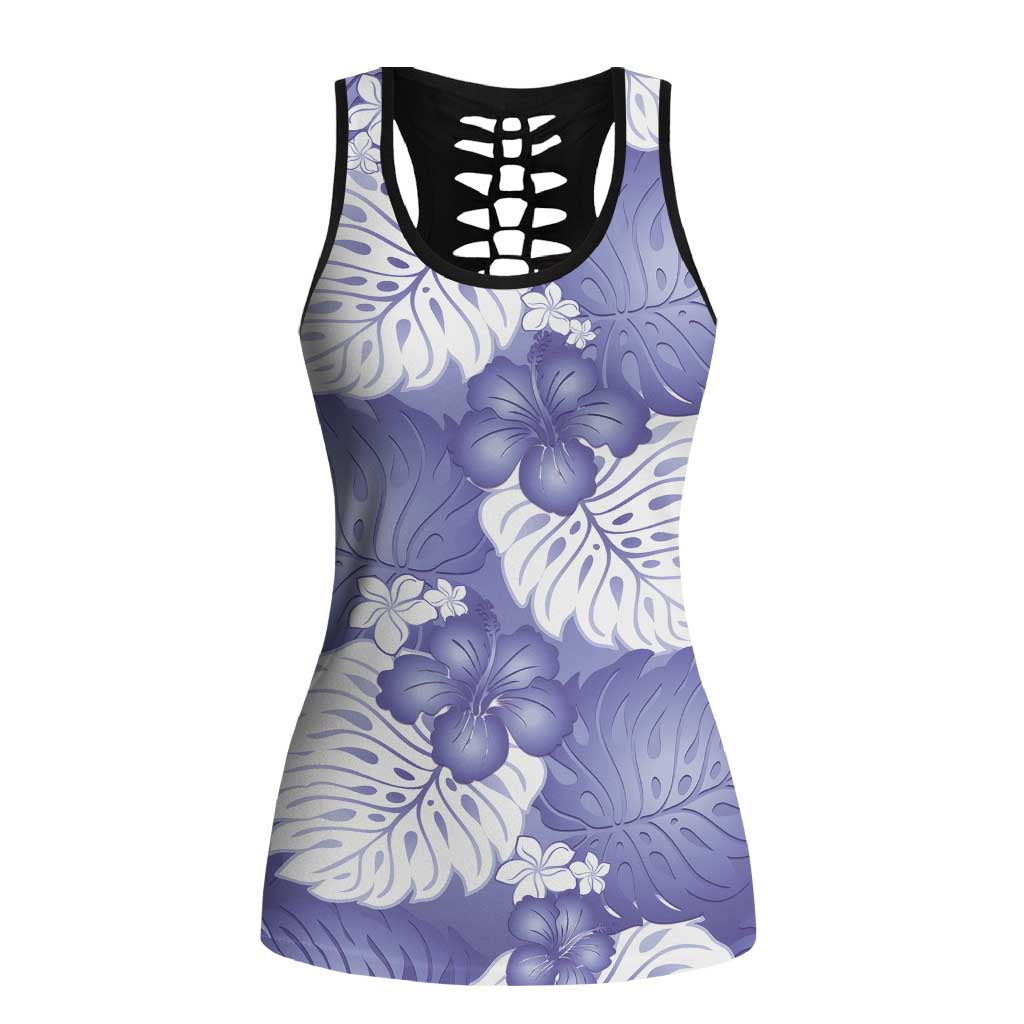 Purple Aloha Hawaii Hollow Tank Top Monstera Hibiscus Plumeria Seamless Vibes LT14 Female Purple - Polynesian Pride