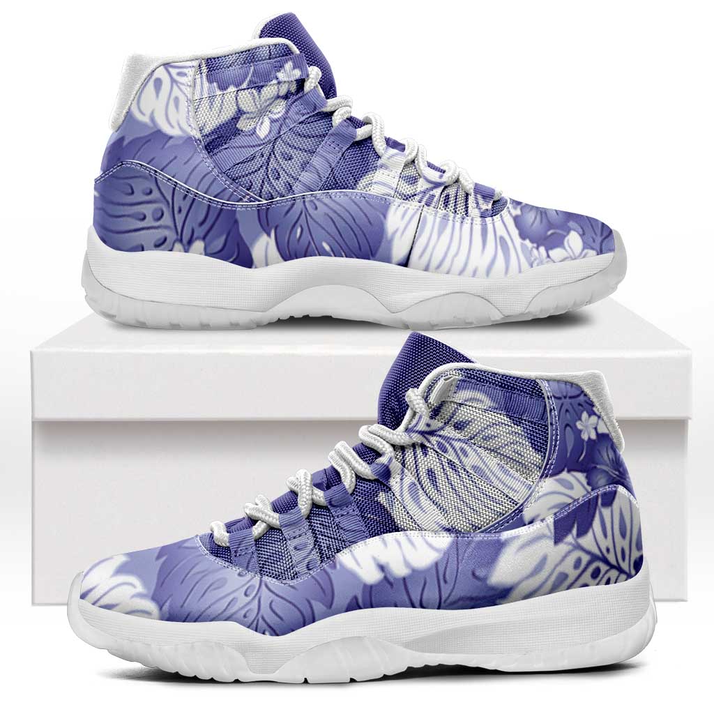 Purple Aloha Hawaii Sneakers J11 Monstera Hibiscus Plumeria Seamless Vibes LT14 Purple - Polynesian Pride
