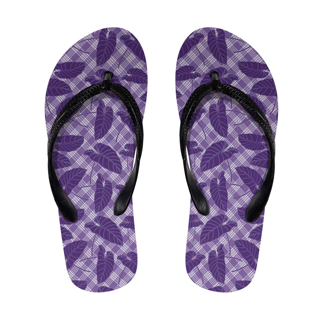 Purple Hawaii Kalo Palaka Motifs Flip Flops Hawaiian Taro Leaves Elegant Vibes