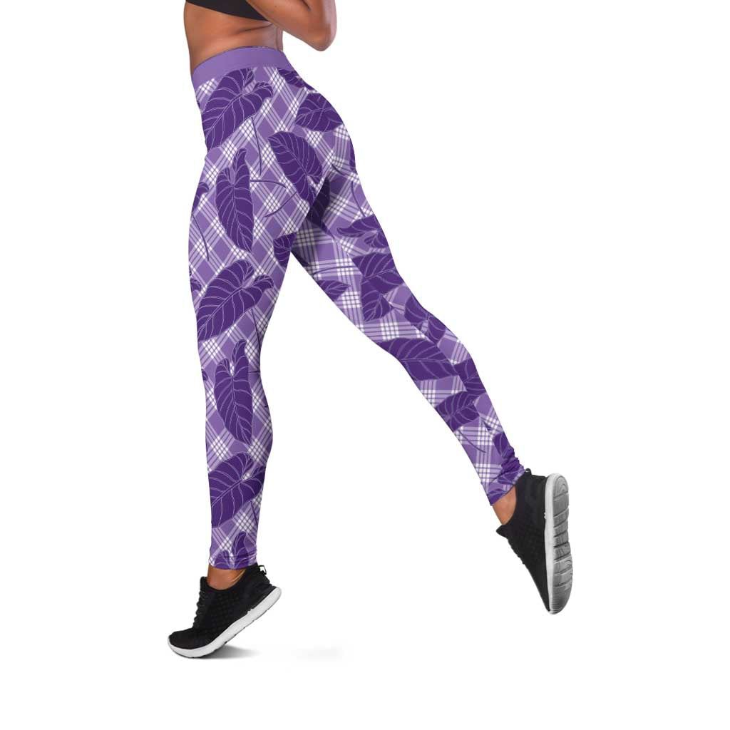 Purple Hawaii Kalo Palaka Motifs Leggings Hawaiian Taro Leaves Elegant Vibes