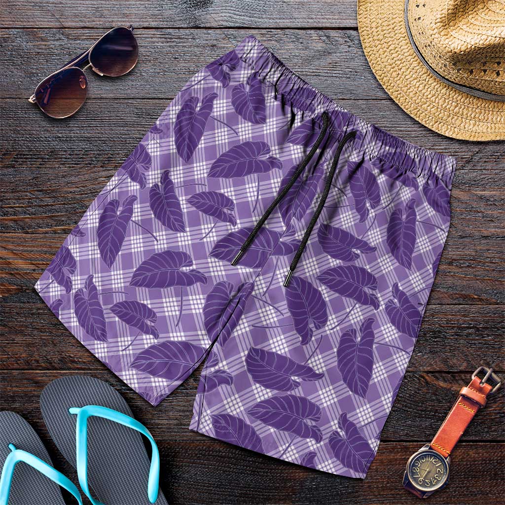 Purple Hawaii Kalo Palaka Motifs Shorts for Men Hawaiian Taro Leaves Elegant Vibes
