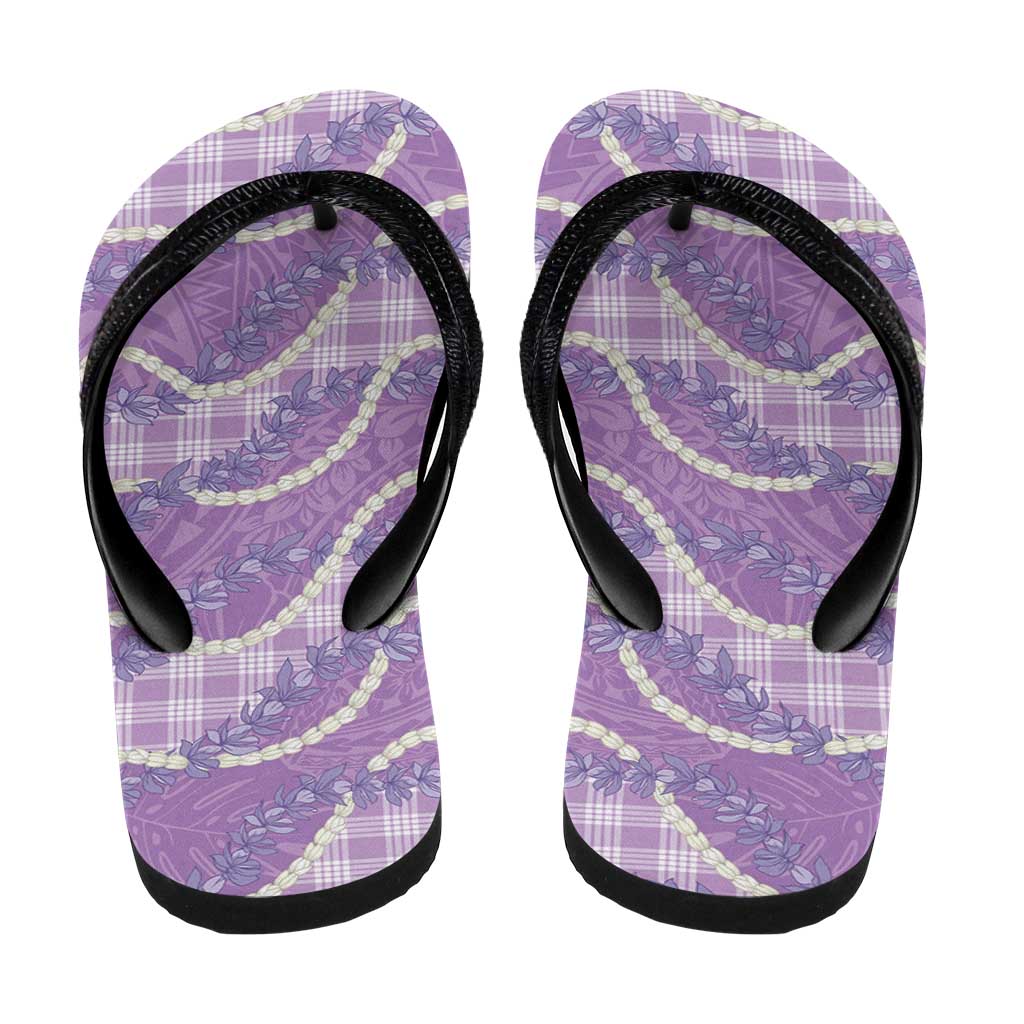 Purple Hawaii Palaka Honohono Pikake Flip Flops Hawaiian Orchid Lei Polynesian Pattern - Polynesian Pride