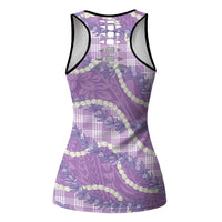 Purple Hawaii Palaka Honohono Pikake Hollow Tank Top Hawaiian Orchid Lei Polynesian Pattern - Polynesian Pride
