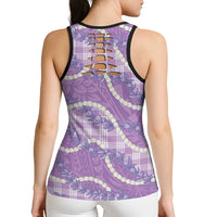 Purple Hawaii Palaka Honohono Pikake Hollow Tank Top Hawaiian Orchid Lei Polynesian Pattern - Polynesian Pride
