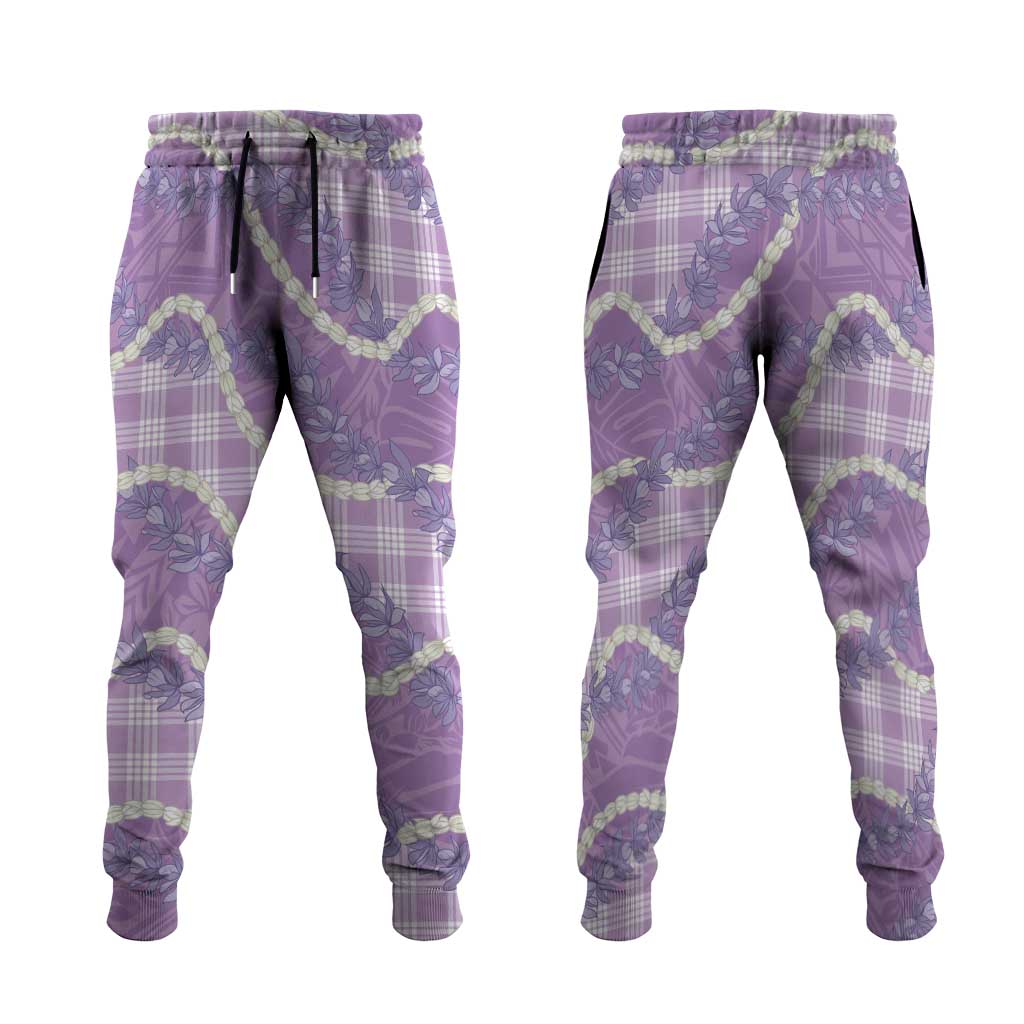Purple Hawaii Palaka Honohono Pikake Jogger Pants Hawaiian Orchid Lei Polynesian Pattern - Polynesian Pride