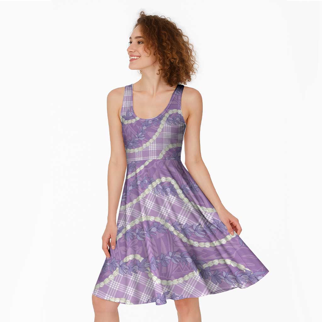 Purple Hawaii Palaka Honohono Pikake Midi Dress Hawaiian Orchid Lei Polynesian Pattern - Polynesian Pride