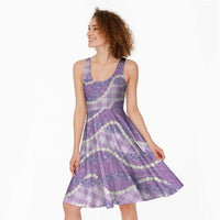 Purple Hawaii Palaka Honohono Pikake Midi Dress Hawaiian Orchid Lei Polynesian Pattern - Polynesian Pride