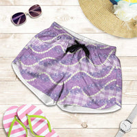 Purple Hawaii Palaka Honohono Pikake Shorts for Women Hawaiian Orchid Lei Polynesian Pattern - Polynesian Pride