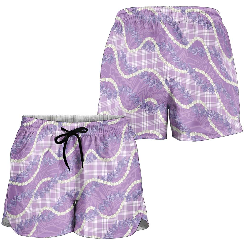 Purple Hawaii Palaka Honohono Pikake Shorts for Women Hawaiian Orchid Lei Polynesian Pattern - Polynesian Pride