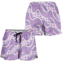 Purple Hawaii Palaka Honohono Pikake Shorts for Women Hawaiian Orchid Lei Polynesian Pattern - Polynesian Pride