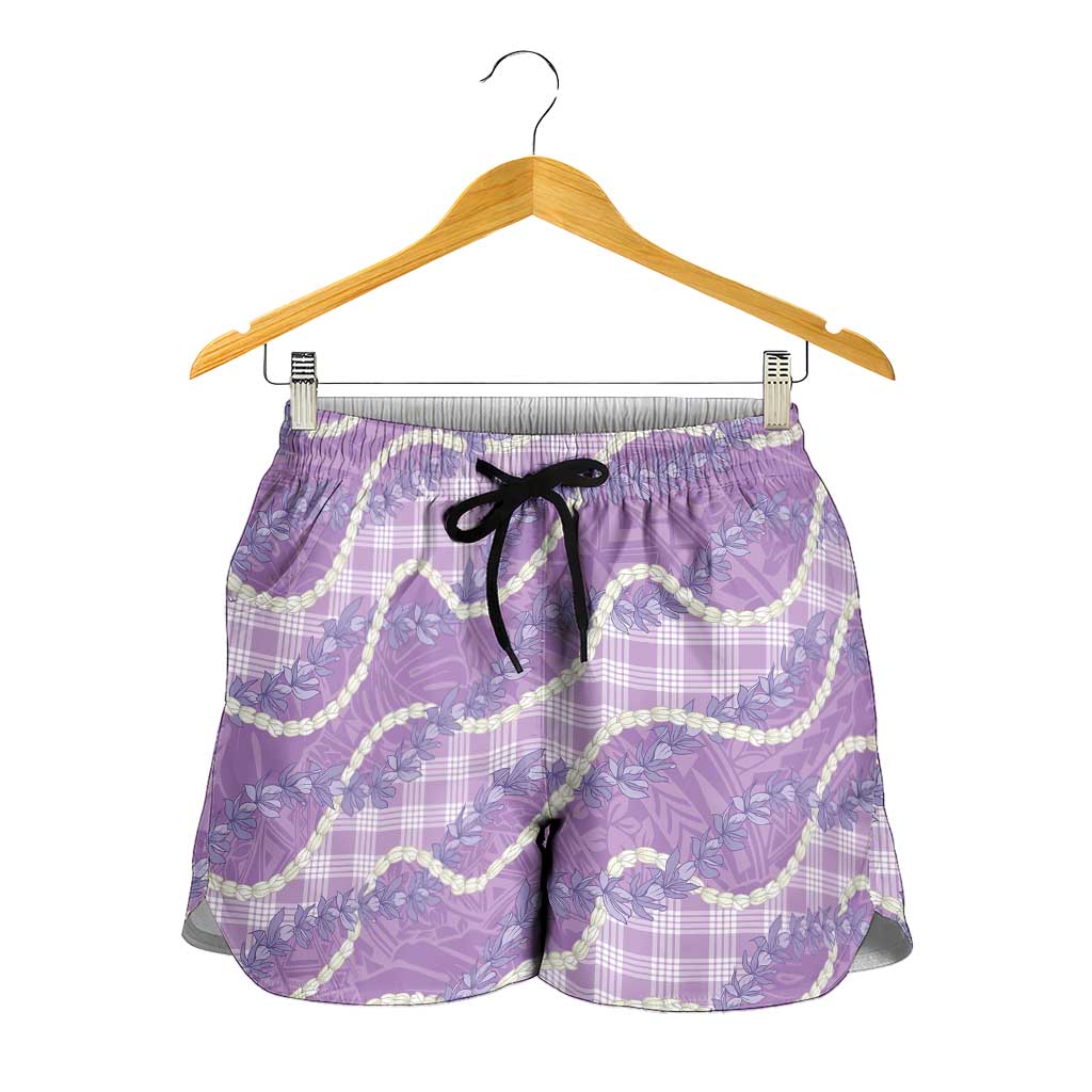 Purple Hawaii Palaka Honohono Pikake Shorts for Women Hawaiian Orchid Lei Polynesian Pattern - Polynesian Pride