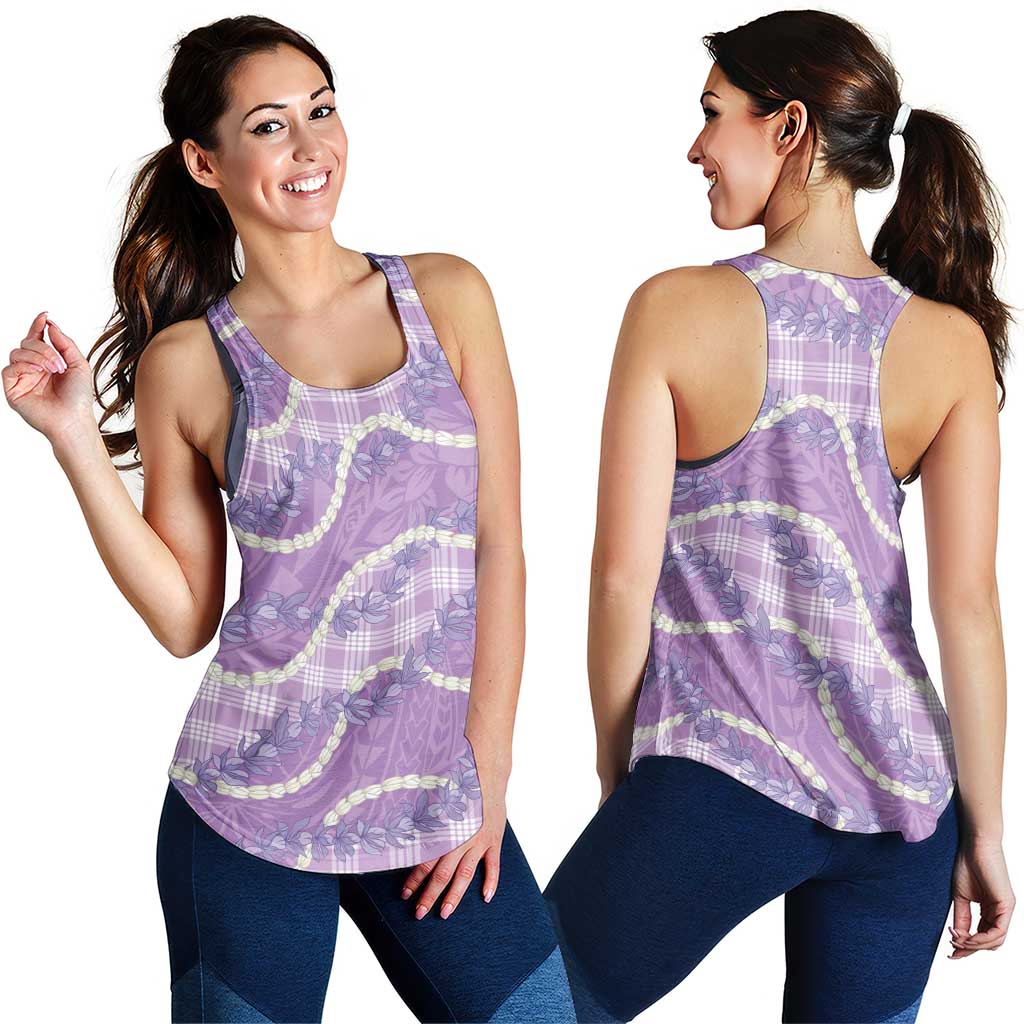Purple Hawaii Palaka Honohono Pikake Women Racerback Tank Hawaiian Orchid Lei Polynesian Pattern - Polynesian Pride